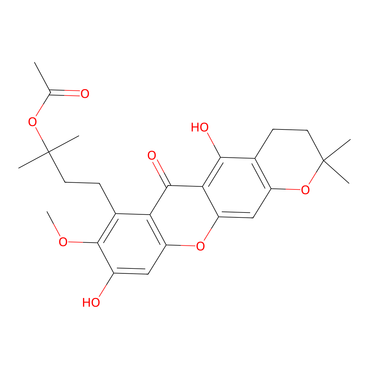 7-(3-Acetoxy-3-methyl-butyl)-5,9-dihydroxy-8-methoxy-2,2-dimethyl-3,4-dihydro-2H-pyrano[3,2-b]xanthen-6-one molecular structure, CAS 26063-98-9
