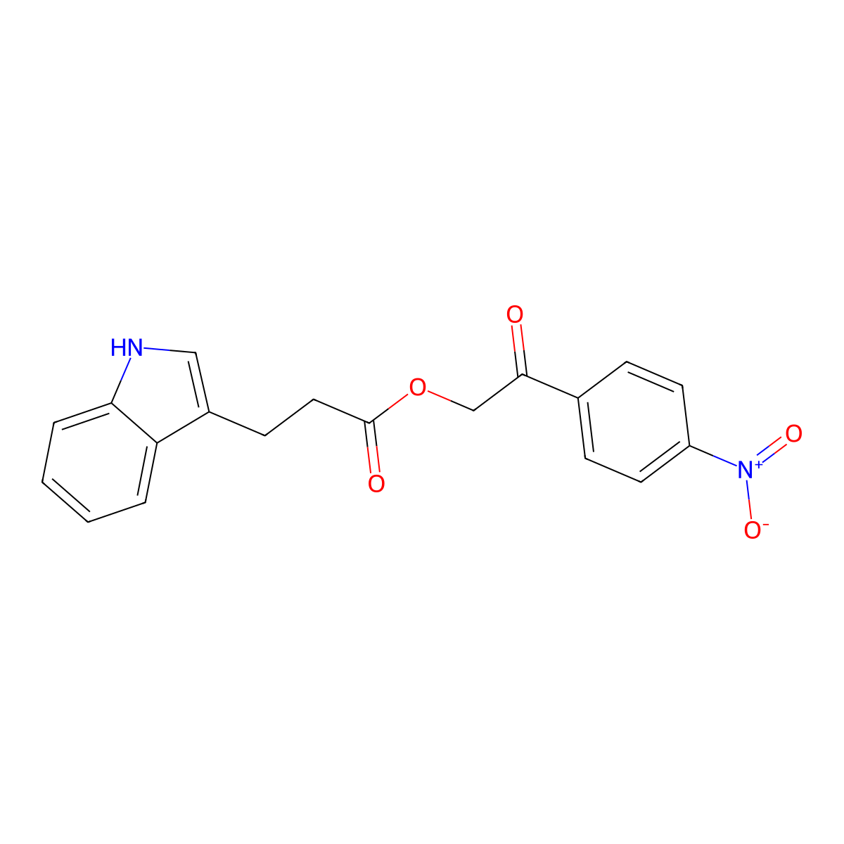 2-(4-nitrophenyl)-2-oxoethyl 3-(1H-indol-3-yl)propanoate molecular structure, CAS 26068-59-7