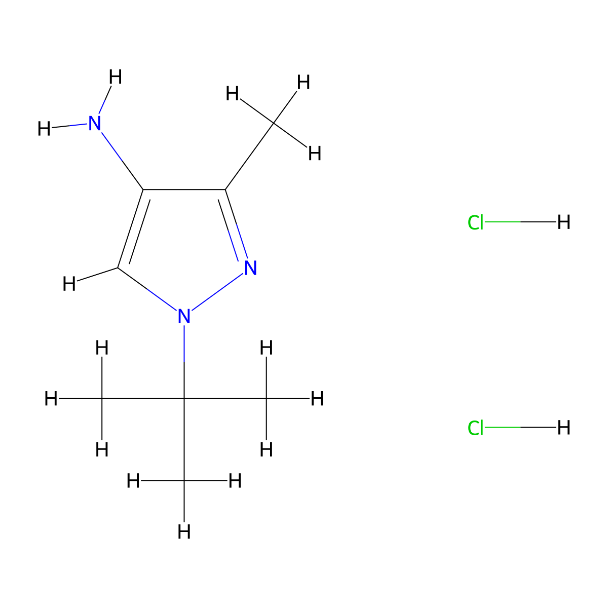 1-tert-Butyl-3-methyl-1H-pyrazol-4-amine diHCl molecular structure, CAS 2606872-03-9