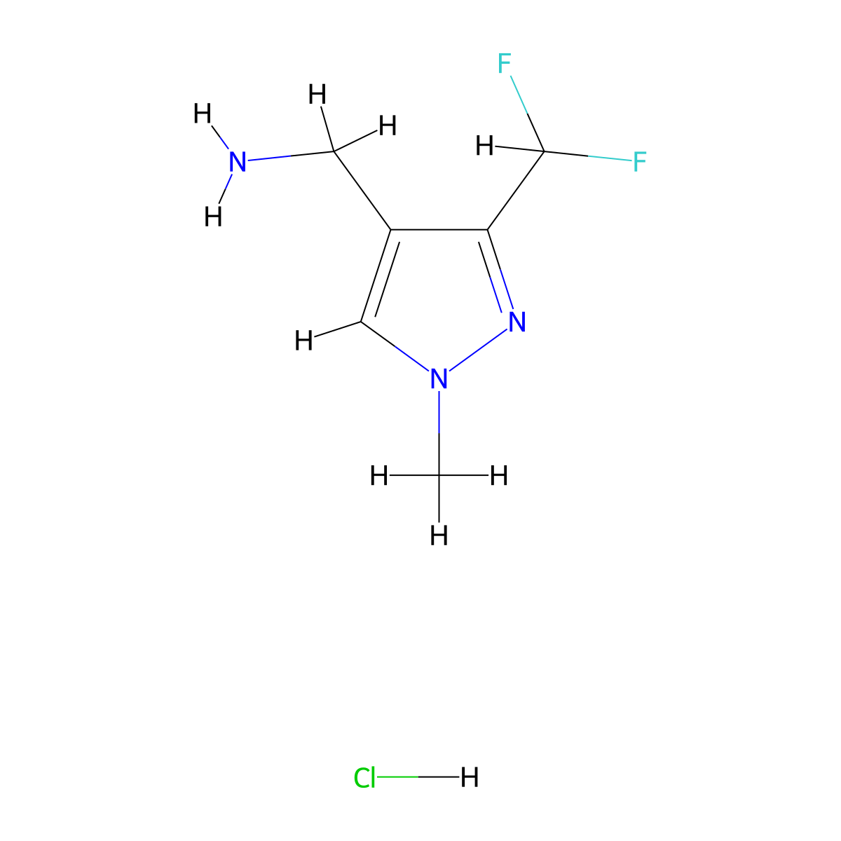 1-[3-(Difluoromethyl)-1-methyl-1H-pyrazol-4-yl]methanamine HCl molecular structure, CAS 2606872-04-0