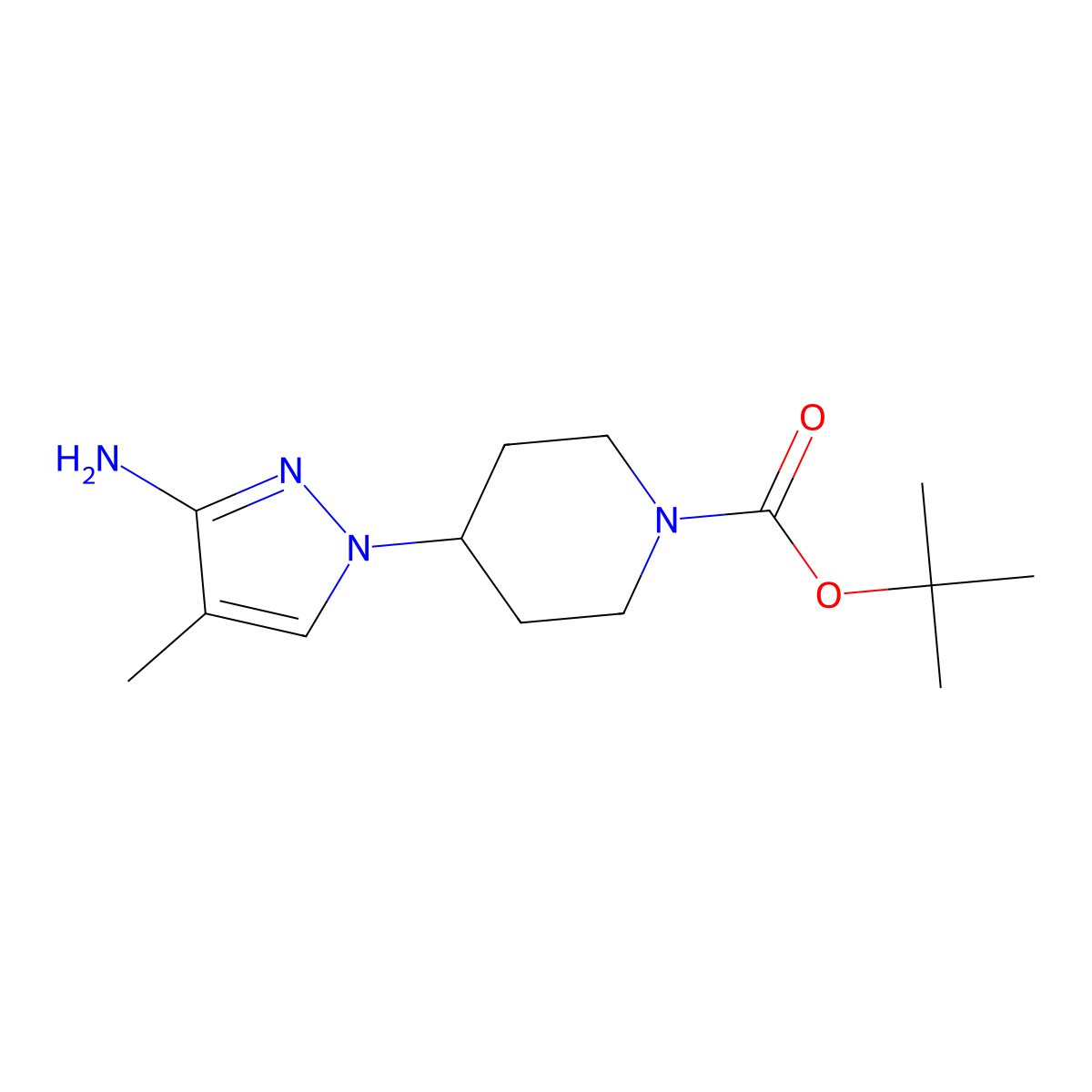 tert-butyl 4-(3-amino-4-methyl-1H-pyrazol-1-yl)piperidine-1-carboxylate molecular structure, CAS 2606872-09-5