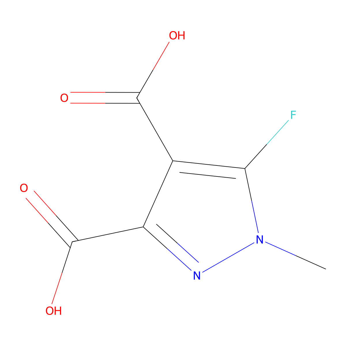 5-fluoro-1-methyl-1H-pyrazole-3,4-dicarboxylic acid molecular structure, CAS 2606872-17-5