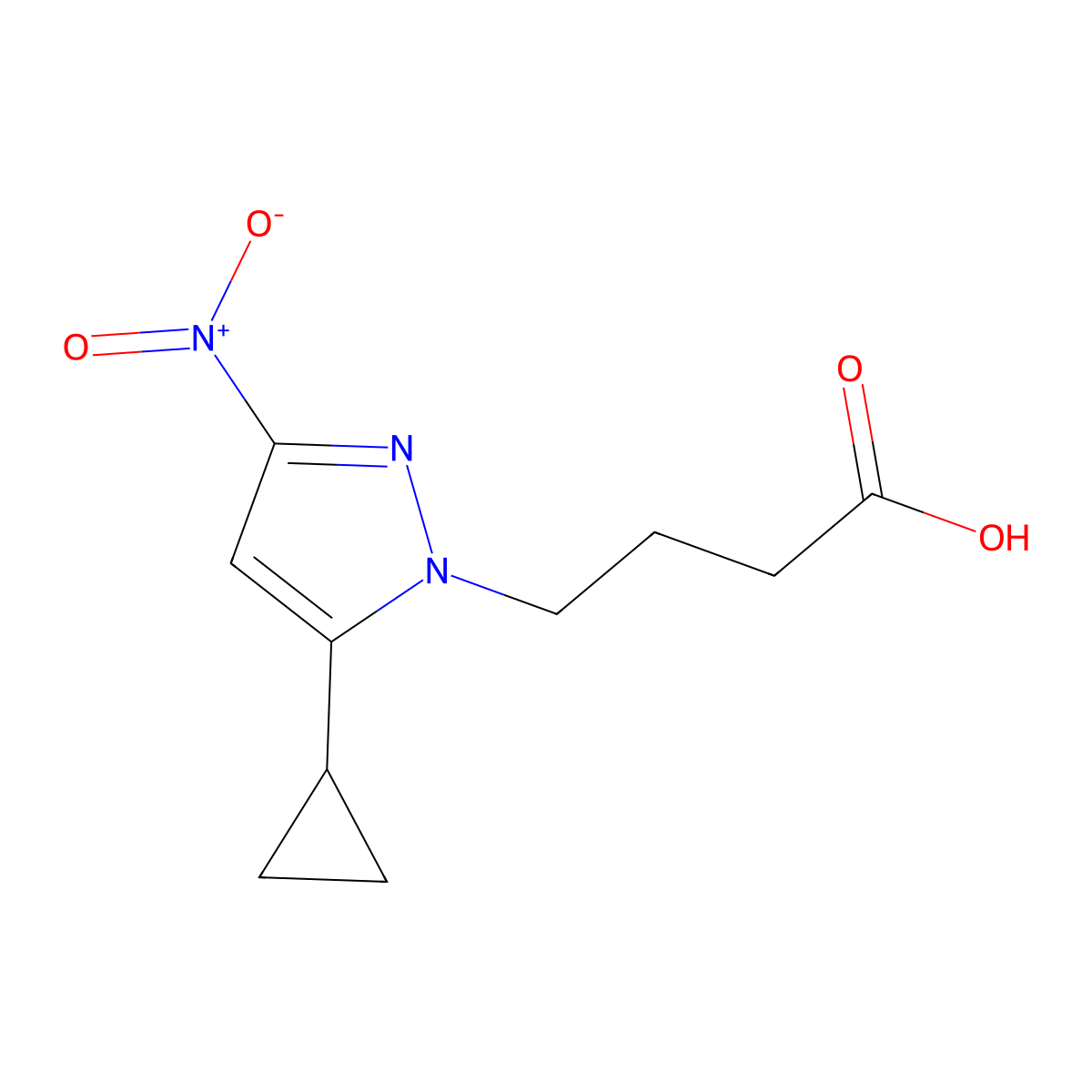 4-(5-cyclopropyl-3-nitro-1H-pyrazol-1-yl)butanoic acid molecular structure, CAS 2606872-22-2