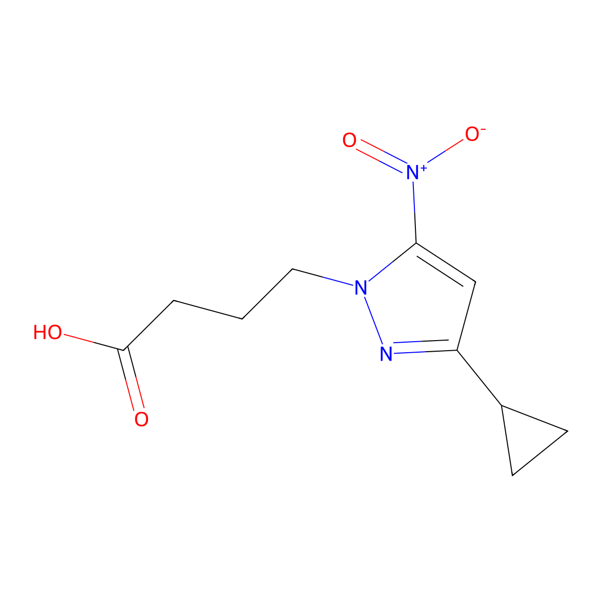4-(3-cyclopropyl-5-nitro-1H-pyrazol-1-yl)butanoic acid molecular structure, CAS 2606872-23-3