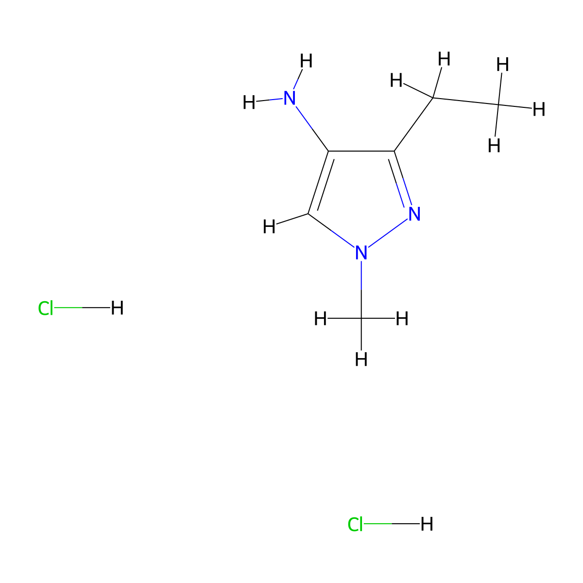 3-ethyl-1-methyl-1H-pyrazol-4-amine dihydrochloride molecular structure, CAS 2606888-98-4