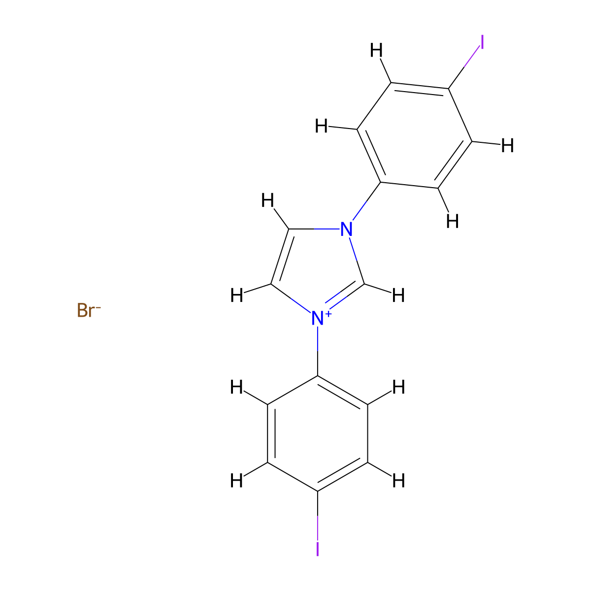 1,3-bis(4-iodophenyl)-1H-imidazol-3-ium bromide molecular structure, CAS 2607030-32-8