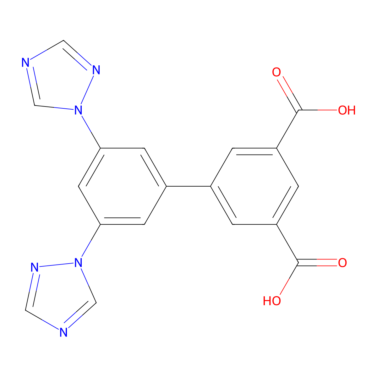 3',5'-Di(1H-1,2,4-triazol-1-yl)-[1,1'-biphenyl]-3,5-dicarboxylic acid molecular structure, CAS 2607030-72-6
