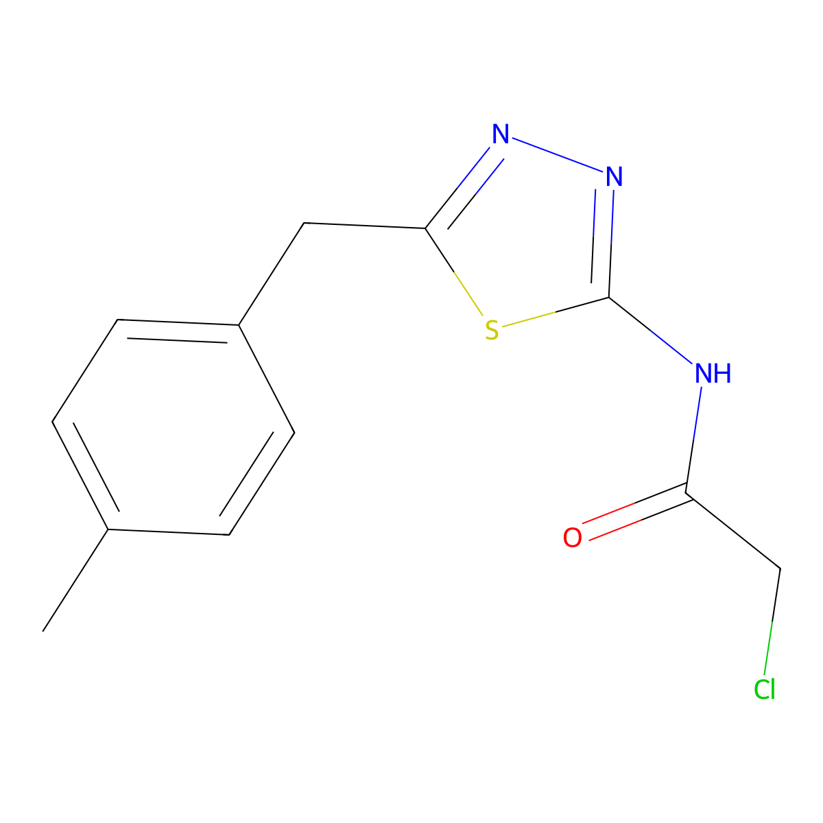 2-chloro-N-{5-[(4-methylphenyl)methyl]-1,3,4-thiadiazol-2-yl}acetamide molecular structure, CAS 2607994-72-7