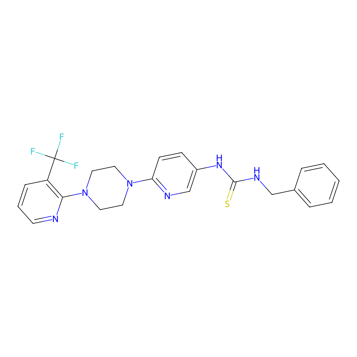 N-Benzyl-N'-(6-{4-[3-(trifluoromethyl)pyridin-2-yl]piperazin-1-yl}pyridin-3-yl)thiourea molecular structure, CAS 260802-43-5