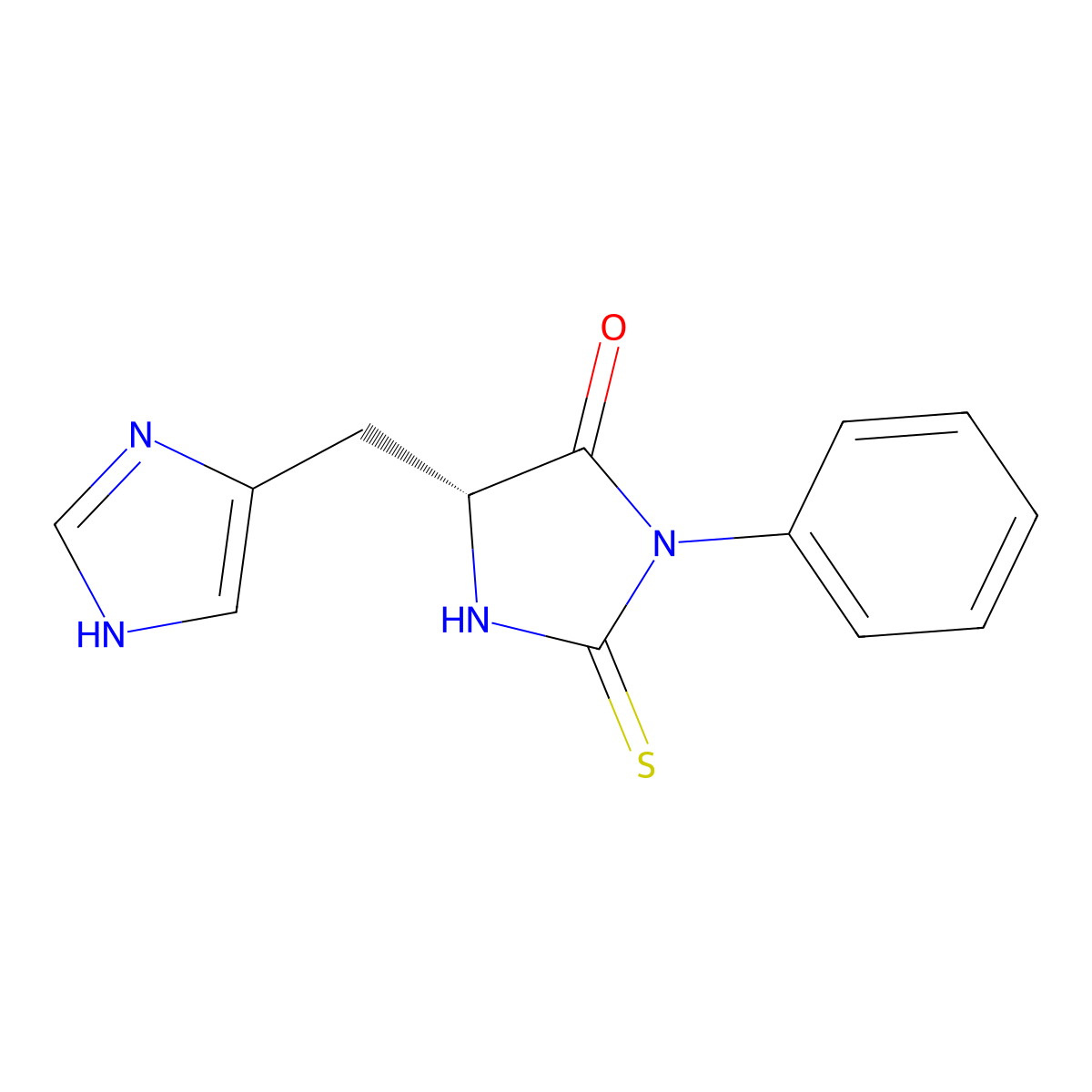 4-Imidazolidinone, 5-(1H-imidazol-5-ylmethyl)-3-phenyl-2-thioxo-, (5R)- molecular structure, CAS 260804-70-4
