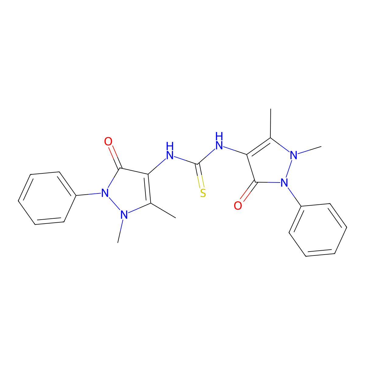 1,3-bis(1,5-dimethyl-3-oxo-2-phenyl-2,3-dihydro-1H-pyrazol-4-yl)thiourea molecular structure, CAS 26084-35-5