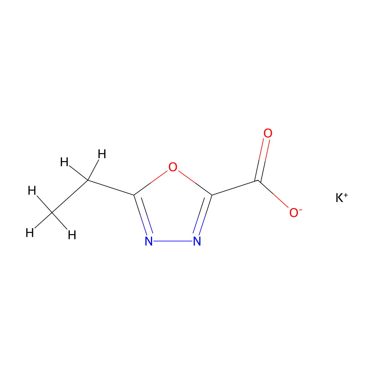 Potassium 5-ethyl-1,3,4-oxadiazole-2-carboxylate molecular structure, CAS 2609019-11-4