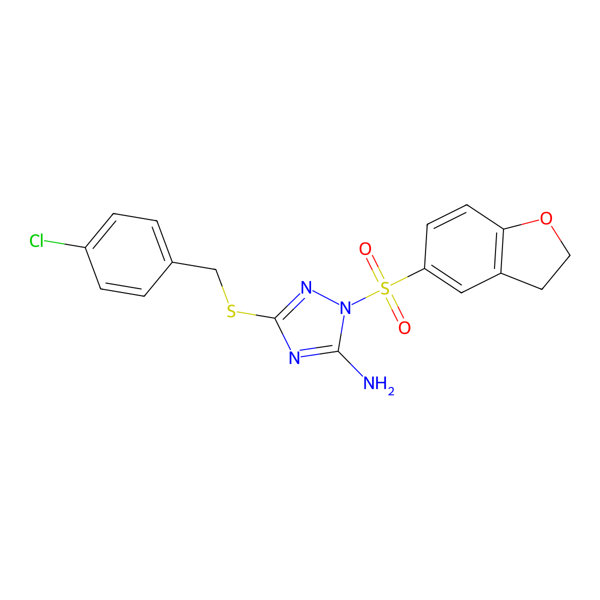 5-[(4-Chlorophenyl)methylsulfanyl]-2-(2,3-dihydro-1-benzofuran-5-ylsulfonyl)-1,2,4-triazol-3-amine molecular structure, CAS 2609594-35-4
