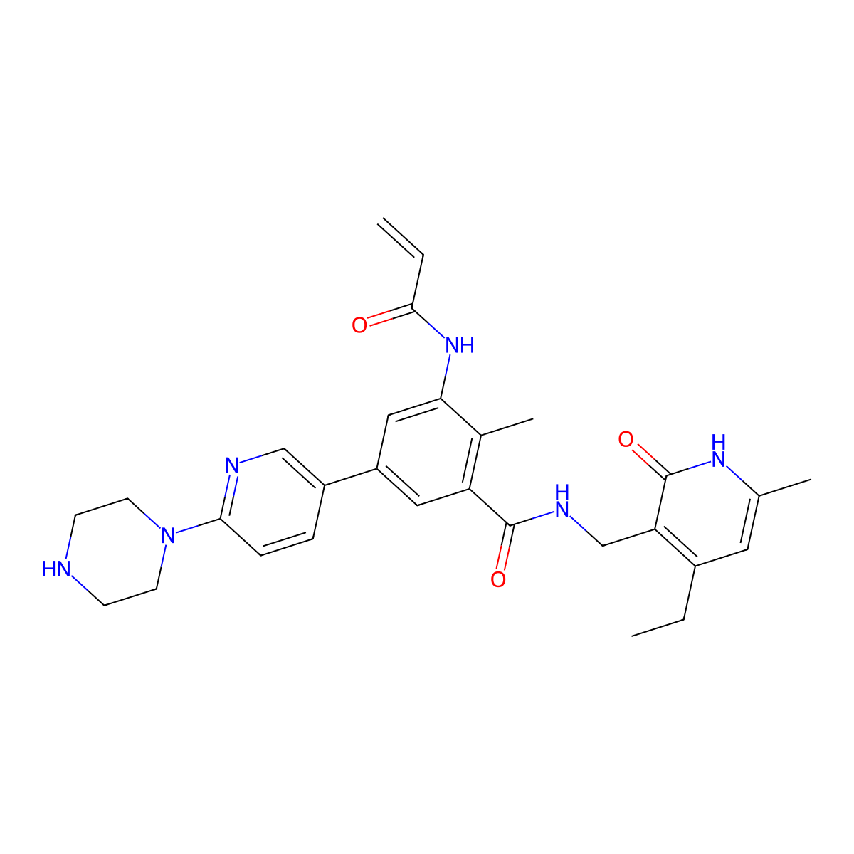 N-[(4-ethyl-6-methyl-2-oxo-1H-pyridin-3-yl)methyl]-2-methyl-5-(6-piperazin-1-yl-3-pyridinyl)-3-(prop-2-enoylamino)benzamide molecular structure, CAS 2609675-22-9