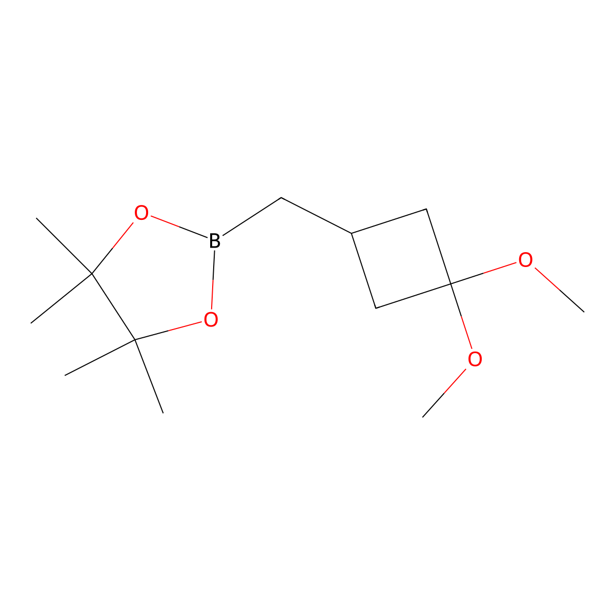 2-[(3,3-Dimethoxycyclobutyl)methyl]-4,4,5,5-tetramethyl-1,3,2-dioxaborolane molecular structure, CAS 2609865-25-8