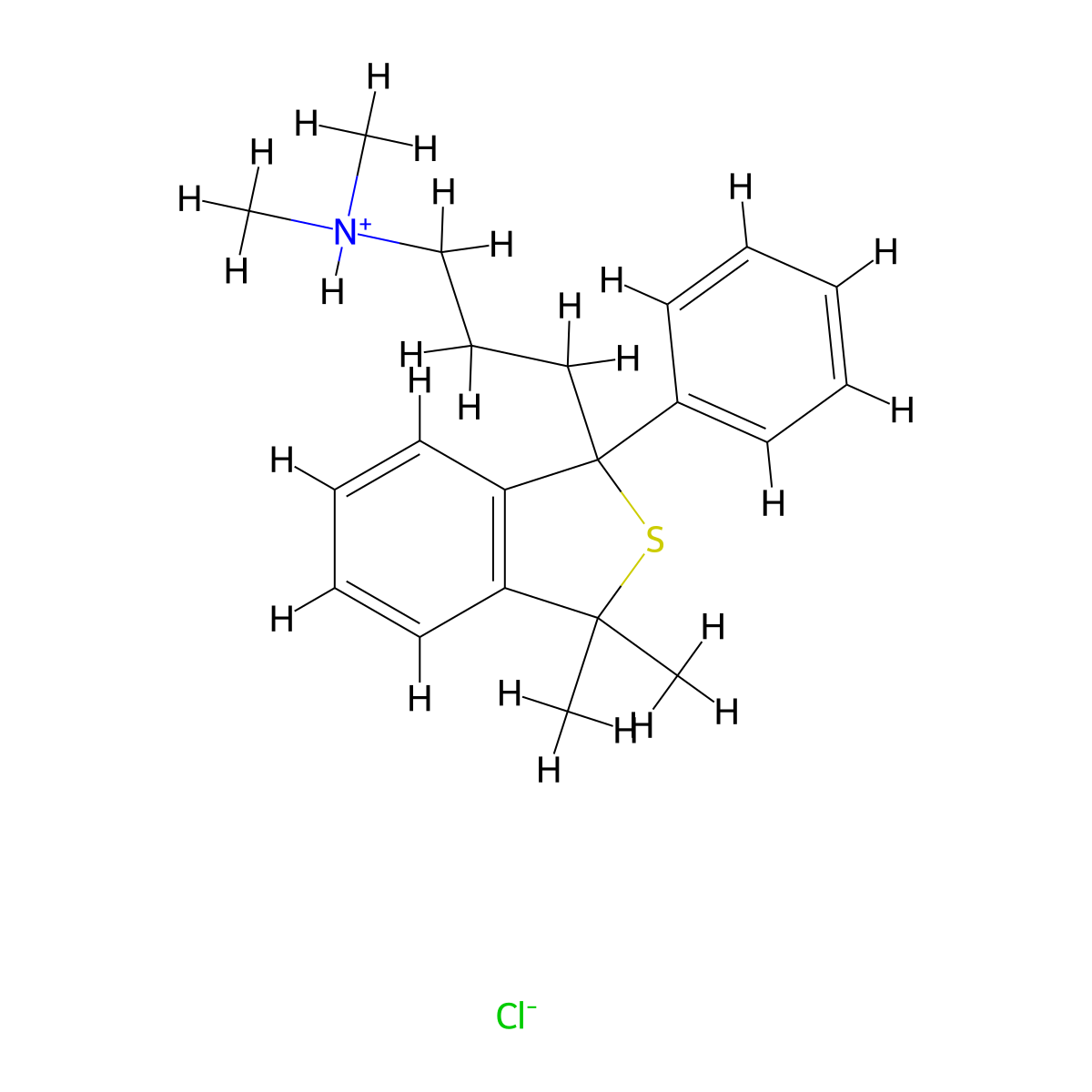 3-(3,3-Dimethyl-1-phenyl-1,3-dihydro-2-benzothiophen-1-yl)-N,N-dimethylpropan-1-amine--hydrogen chloride (1/1) molecular structure, CAS 26106-04-7