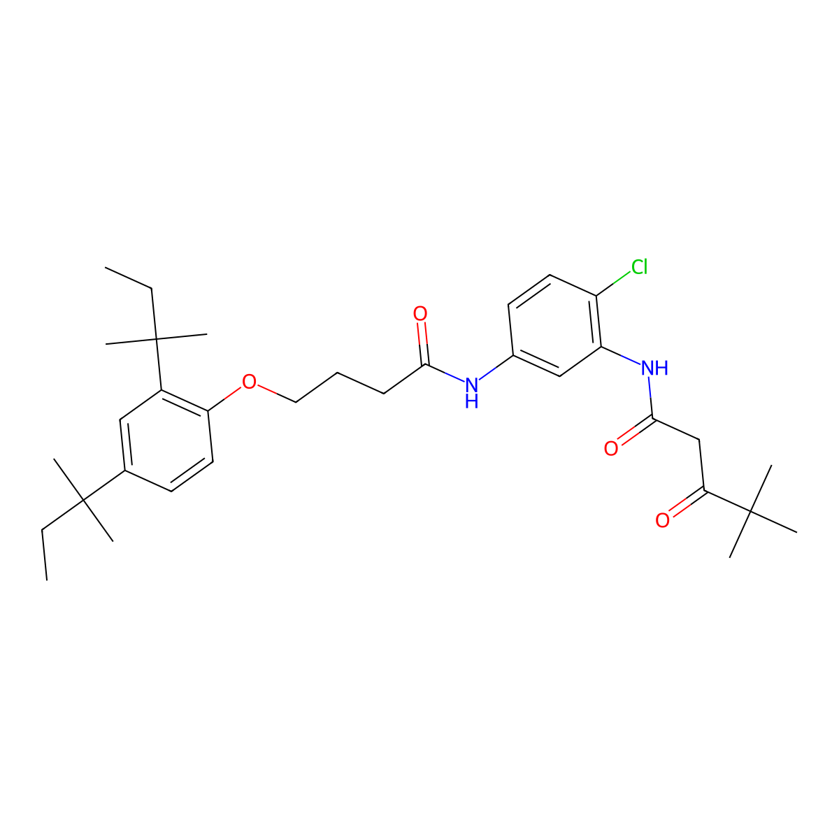 Pentanamide, N-(5-((4-(2,4-bis(1,1-dimethylpropyl)phenoxy)-1-oxobutyl)amino)-2-chlorophenyl)-4,4-dimethyl-3-oxo- molecular structure, CAS 26110-32-7