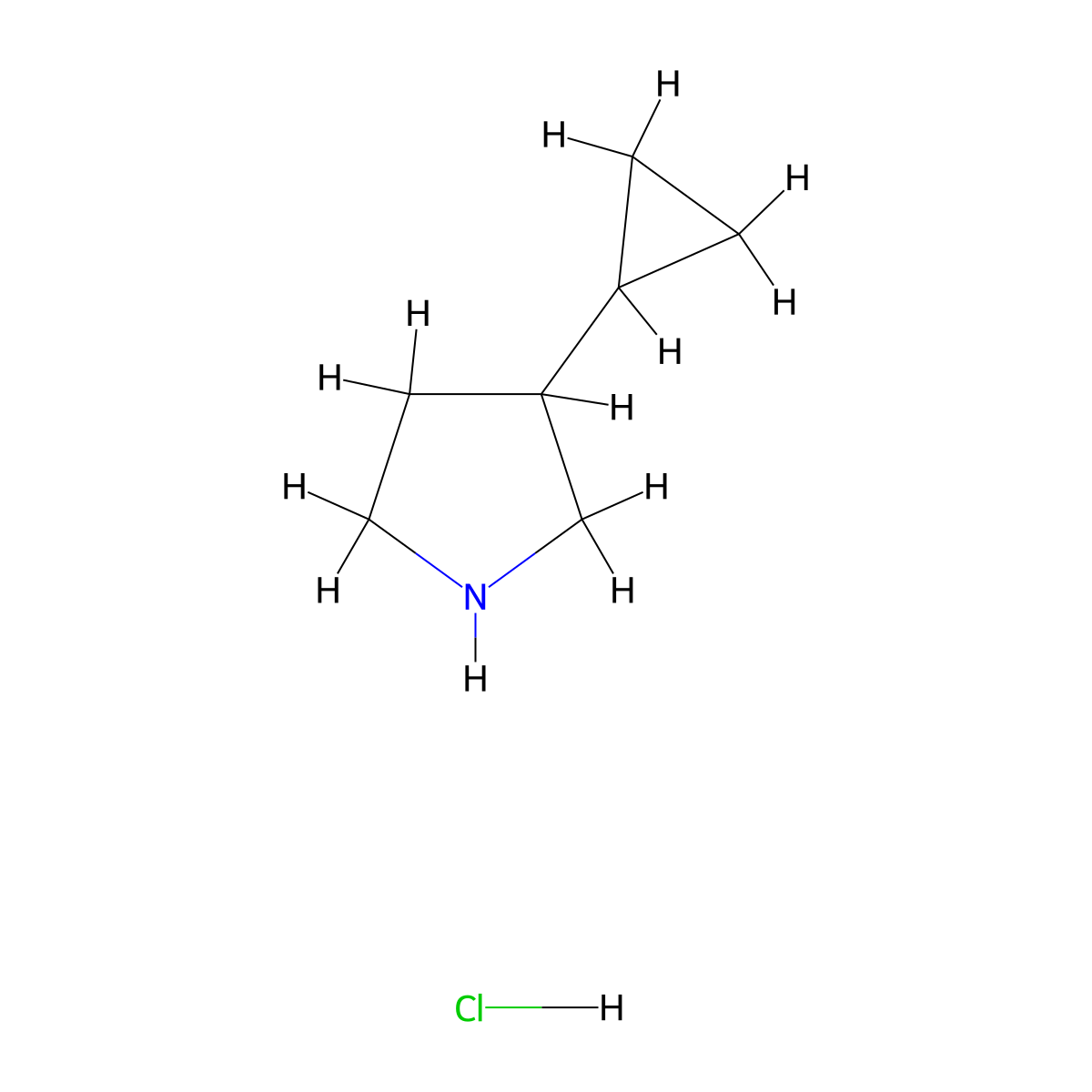 3-Cyclopropylpyrrolidine hydrochloride molecular structure, CAS 2612096-70-3