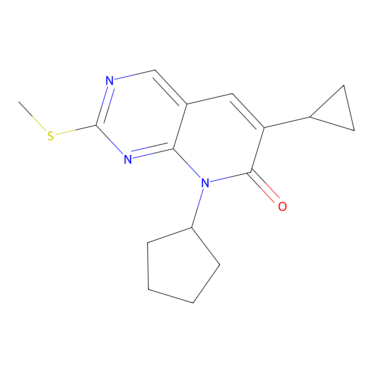8-cyclopentyl-6-cyclopropyl-2-(methylthio)pyrido[2,3-d]pyrimidin-7(8H)-one molecular structure, CAS 2612220-04-7
