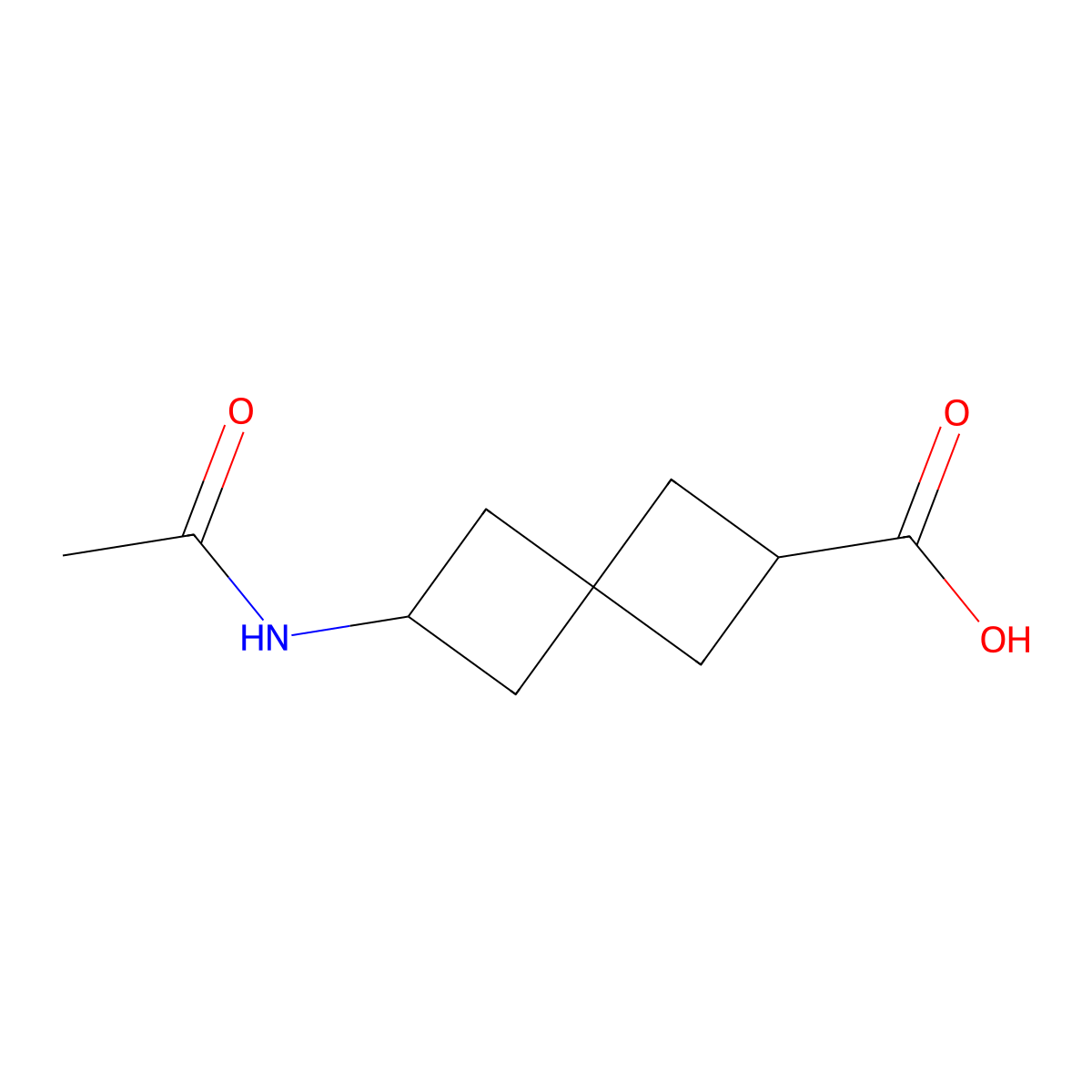 6-Acetamidospiro[3.3]heptane-2-carboxylic acid molecular structure, CAS 2612242-52-9