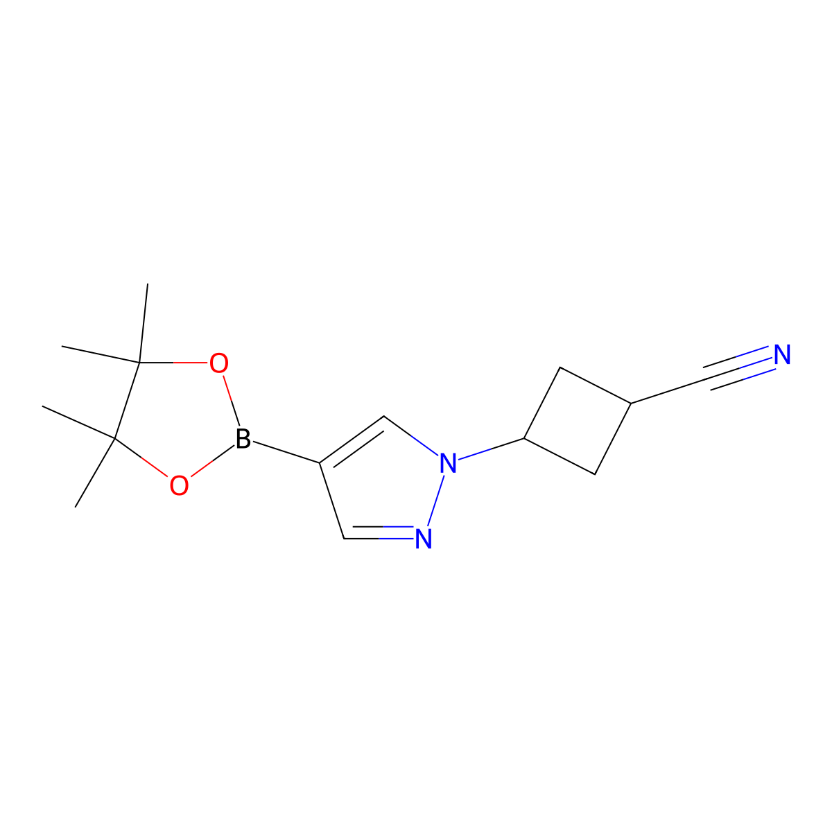3-[4-(4,4,5,5-Tetramethyl-1,3,2-dioxaborolan-2-yl)pyrazol-1-yl]cyclobutanecarbonitrile molecular structure, CAS 2612300-95-3