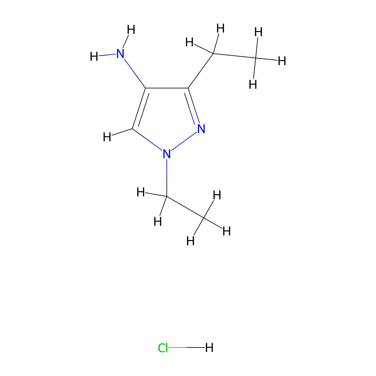 1,3-Diethyl-1H-pyrazol-4-amine HCl molecular structure, CAS 2613151-93-0