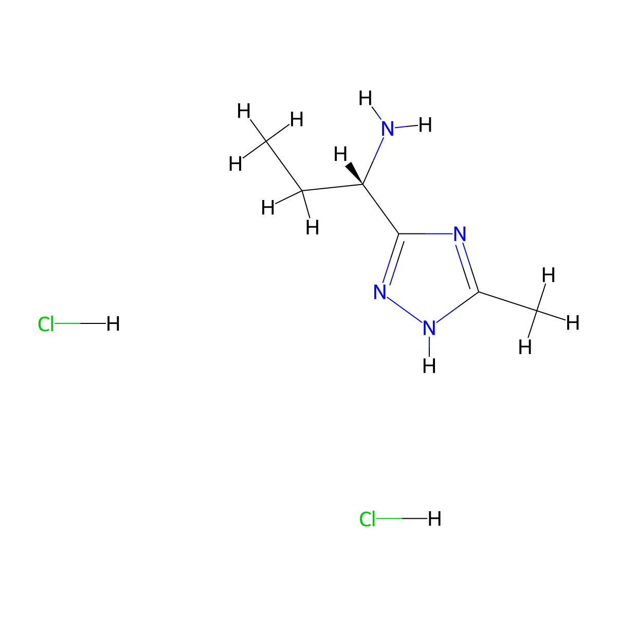 (1S)-1-(5-methyl-1H-1,2,4-triazol-3-yl)propan-1-amine dihydrochloride molecular structure, CAS 2613298-99-8