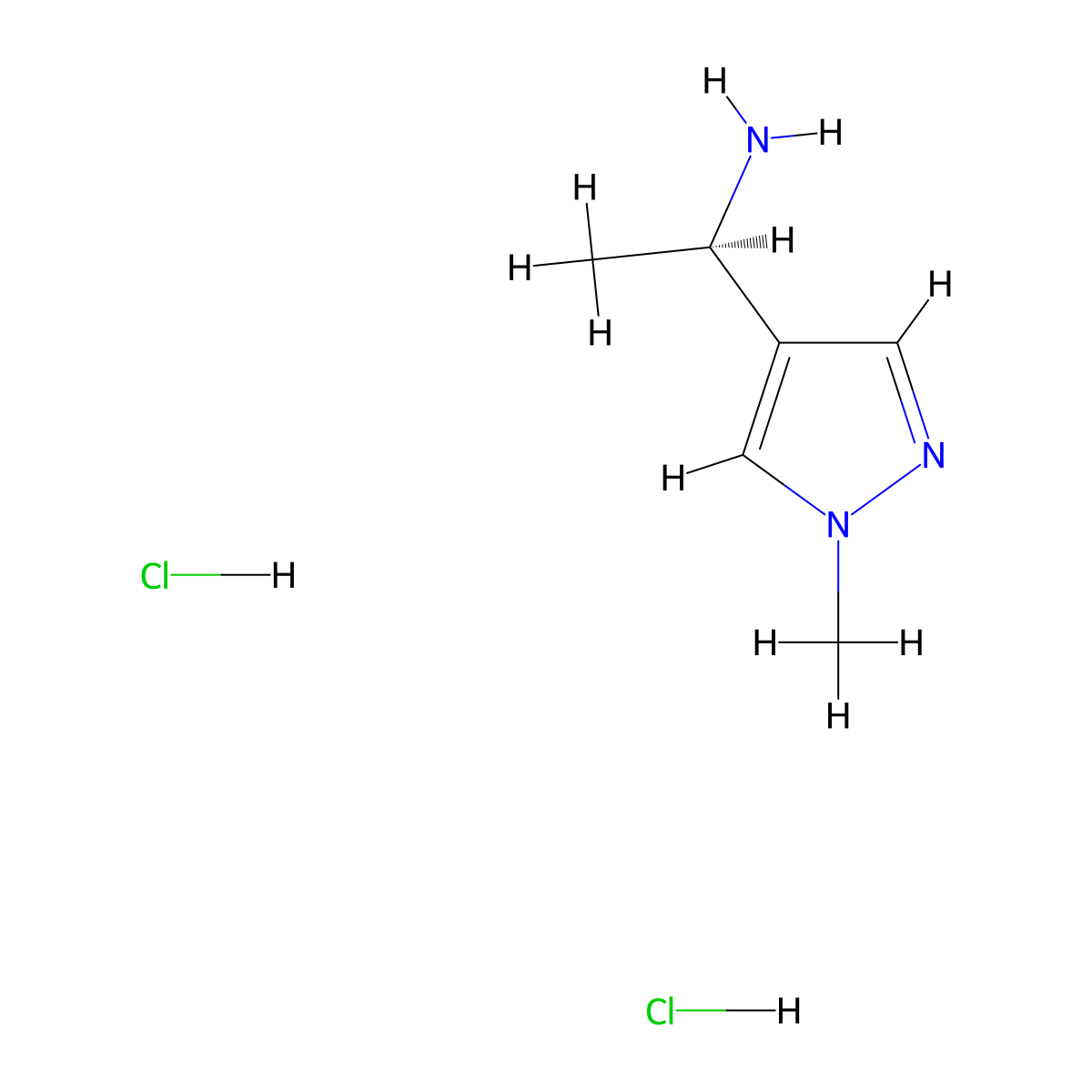 (1R)-1-(1-methyl-1H-pyrazol-4-yl)ethan-1-amine dihydrochloride molecular structure, CAS 2613299-38-8
