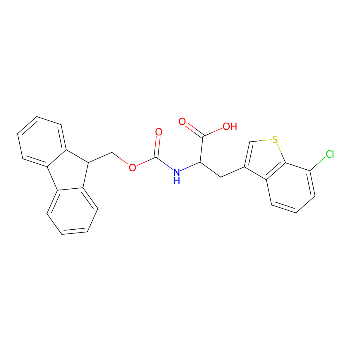 (2S)-3-(7-chloro-1-benzothiophen-3-yl)-2-({[(9H-fluoren-9-yl)methoxy]carbonyl}amino)propanoic acid molecular structure, CAS 2613299-42-4