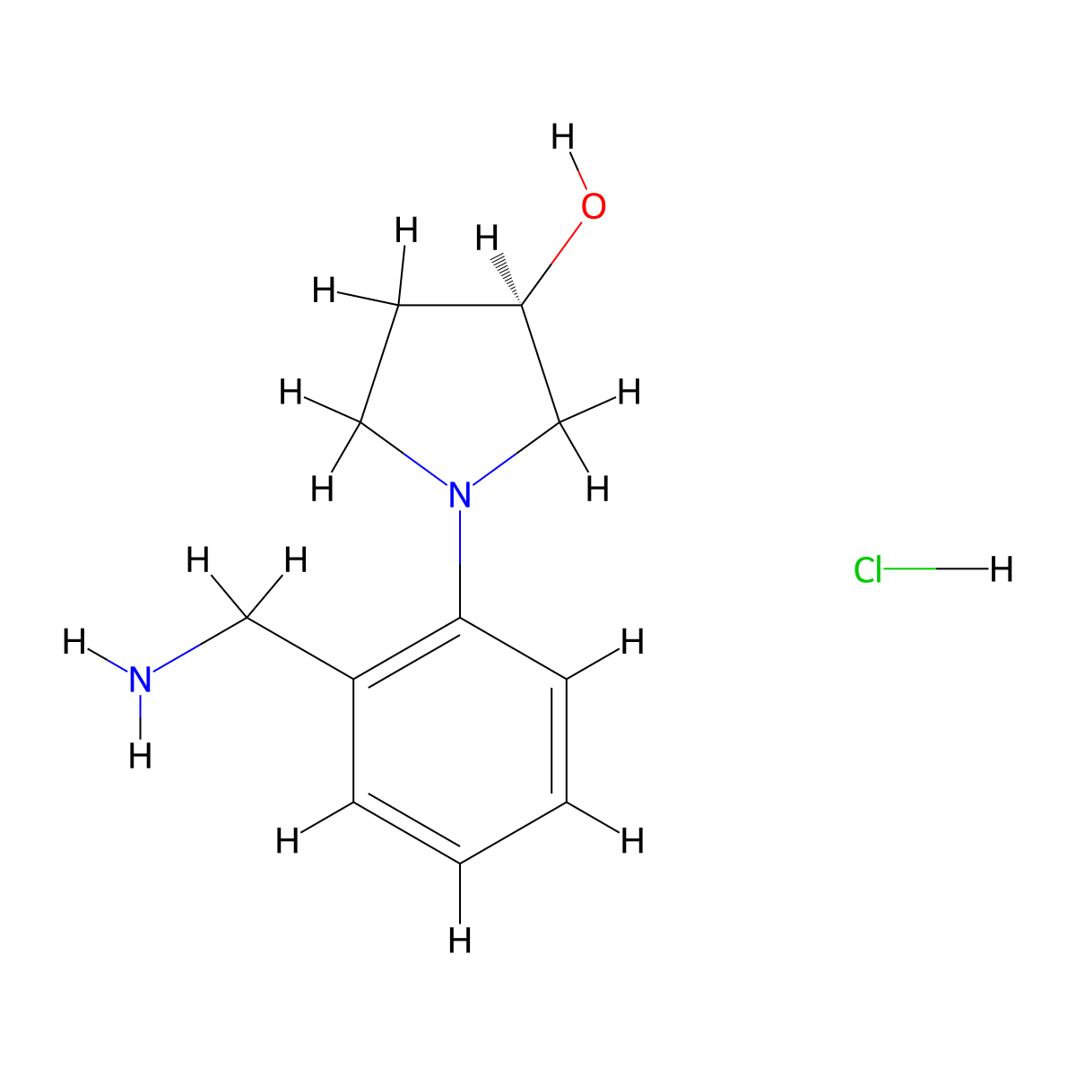 (3R)-1-[2-(aminomethyl)phenyl]pyrrolidin-3-ol hydrochloride molecular structure, CAS 2613299-55-9