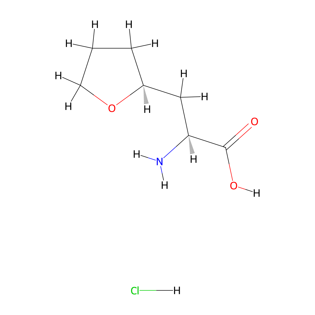 (2R*)-2-amino-3-[(2S)-oxolan-2-yl]propanoic acid hydrochloride molecular structure, CAS 2613299-60-6