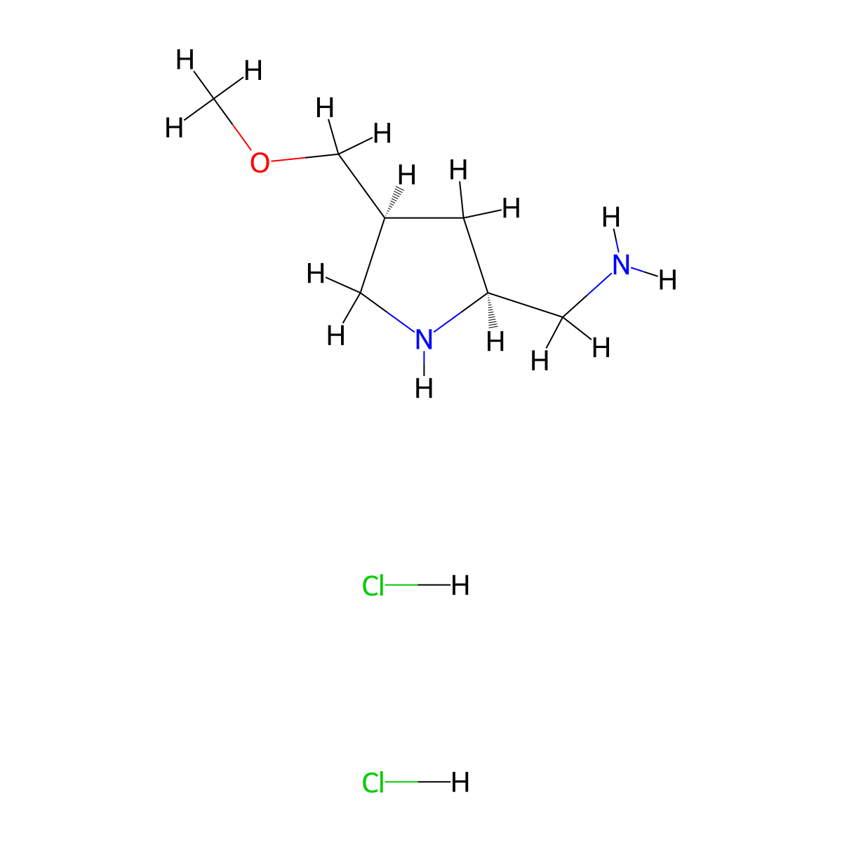 1-[(2S,4S)-4-(methoxymethyl)pyrrolidin-2-yl]methanaminedihydrochloride molecular structure, CAS 2613300-10-8