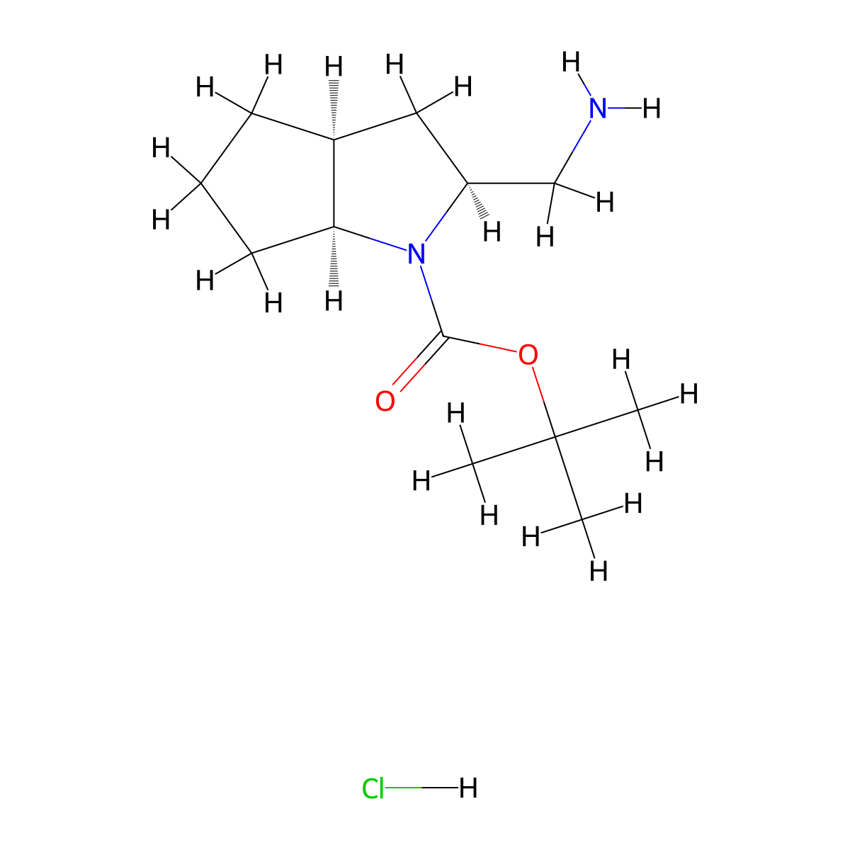 tert-butyl(2S,3aS,6aS)-2-(aminomethyl)-octahydrocyclopenta[b]pyrrole-1-carboxylatehydrochloride molecular structure, CAS 2613300-20-0