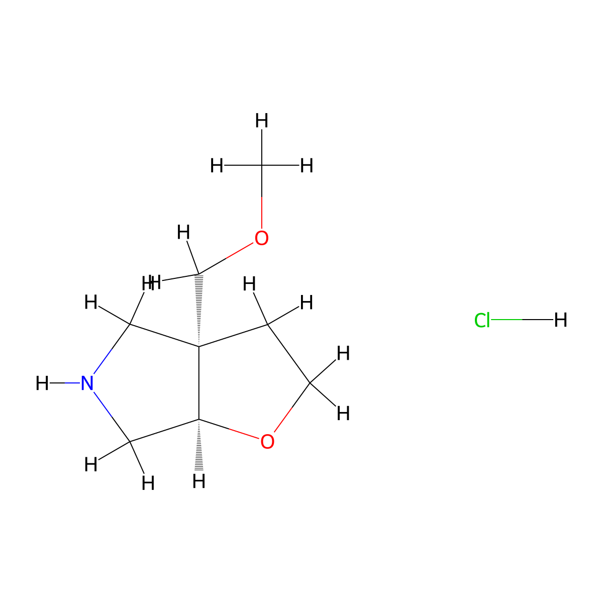 rac-(3aR,6aR)-3a-(methoxymethyl)-hexahydro-2H-furo[2,3-c]pyrrole hydrochloride, cis molecular structure, CAS 2613300-23-3