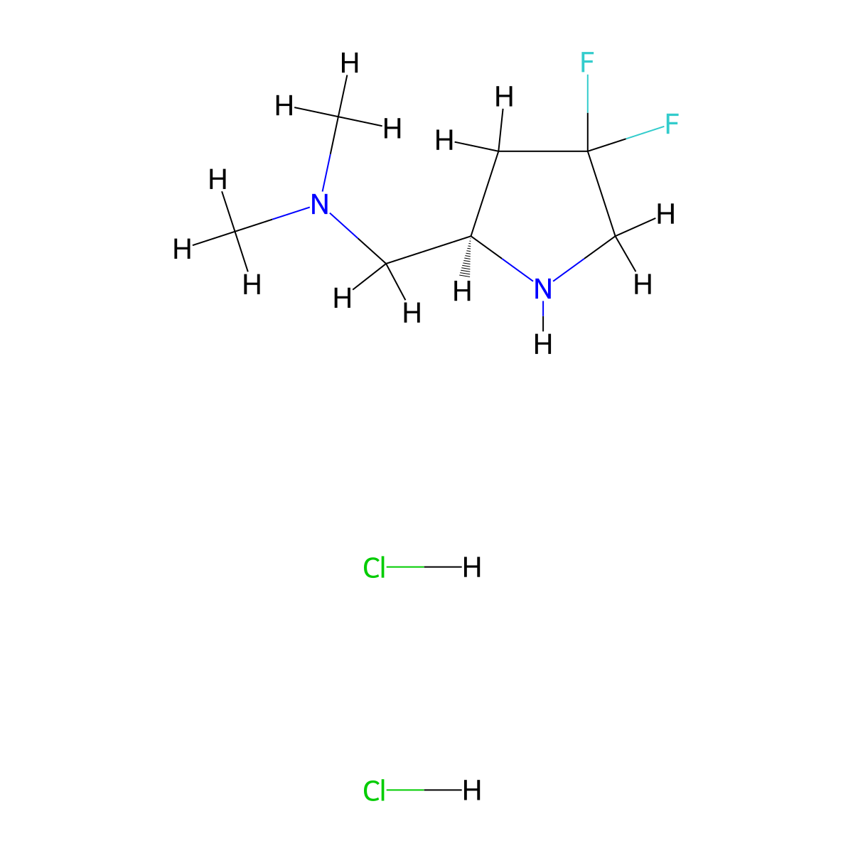 {[(2R)-4,4-difluoropyrrolidin-2-yl]methyl}dimethylamine dihydrochloride molecular structure, CAS 2613300-24-4