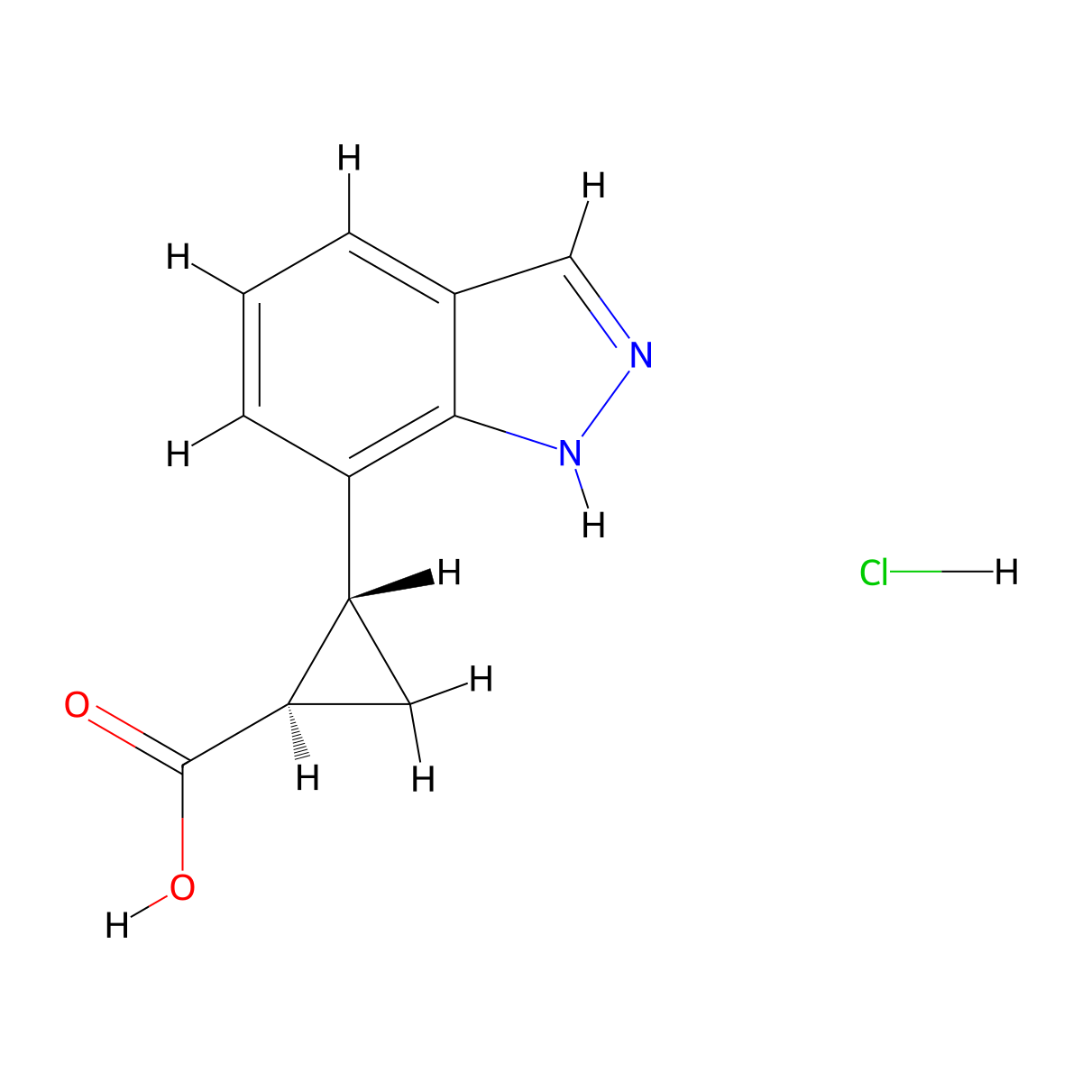 rac-(1R,2R)-2-(1H-indazol-7-yl)cyclopropane-1-carboxylic acid hydrochloride molecular structure, CAS 2613300-25-5