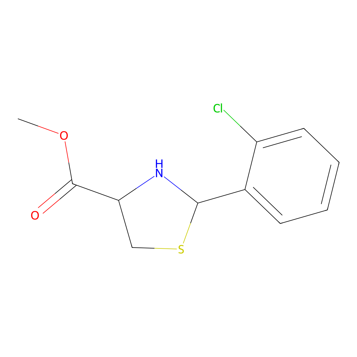 methyl (4R)-2-(2-chlorophenyl)-1,3-thiazolidine-4-carboxylate molecular structure, CAS 2613366-53-1