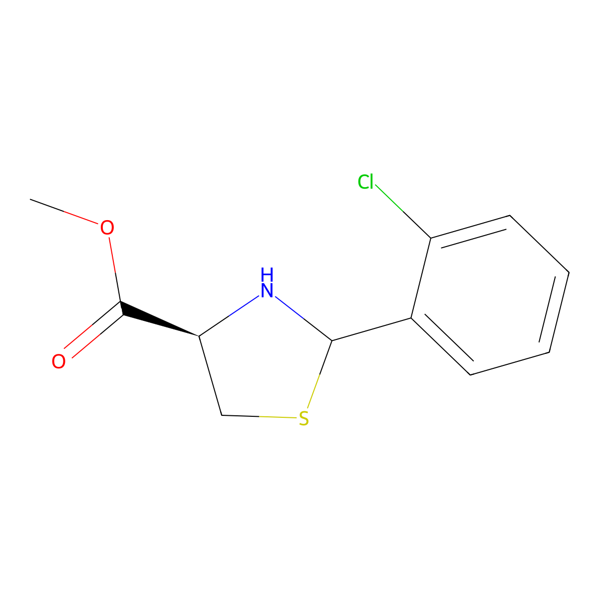 methyl (4R)-2-(2-chlorophenyl)-1,3-thiazolidine-4-carboxylate molecular structure, CAS 2613366-53-1