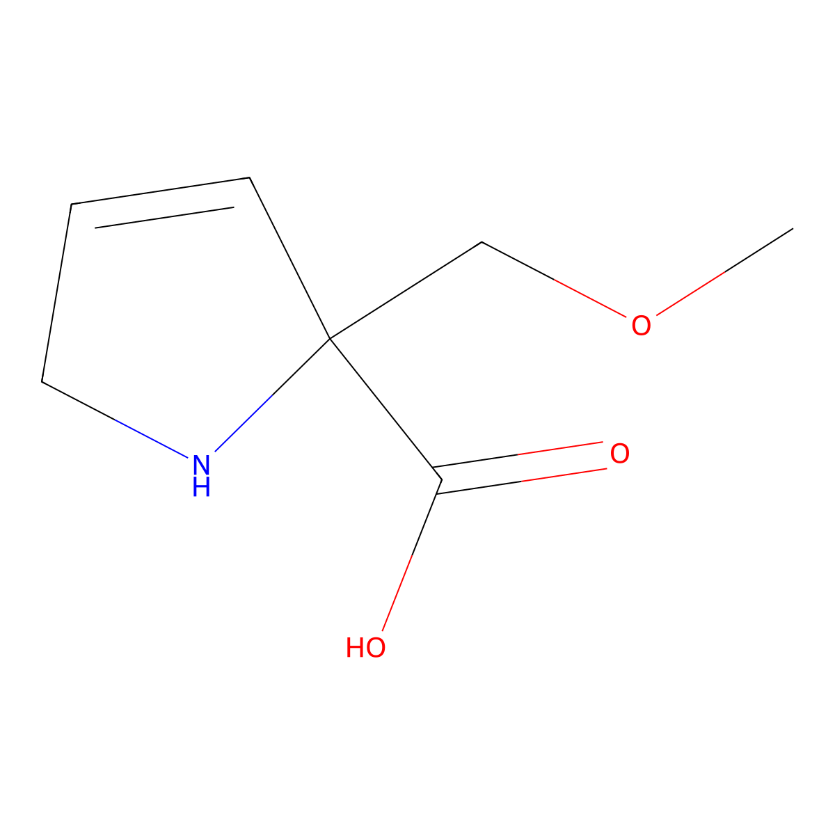 2-(methoxymethyl)-2,5-dihydro-1H-pyrrole-2-carboxylic acid molecular structure, CAS 2613381-21-6