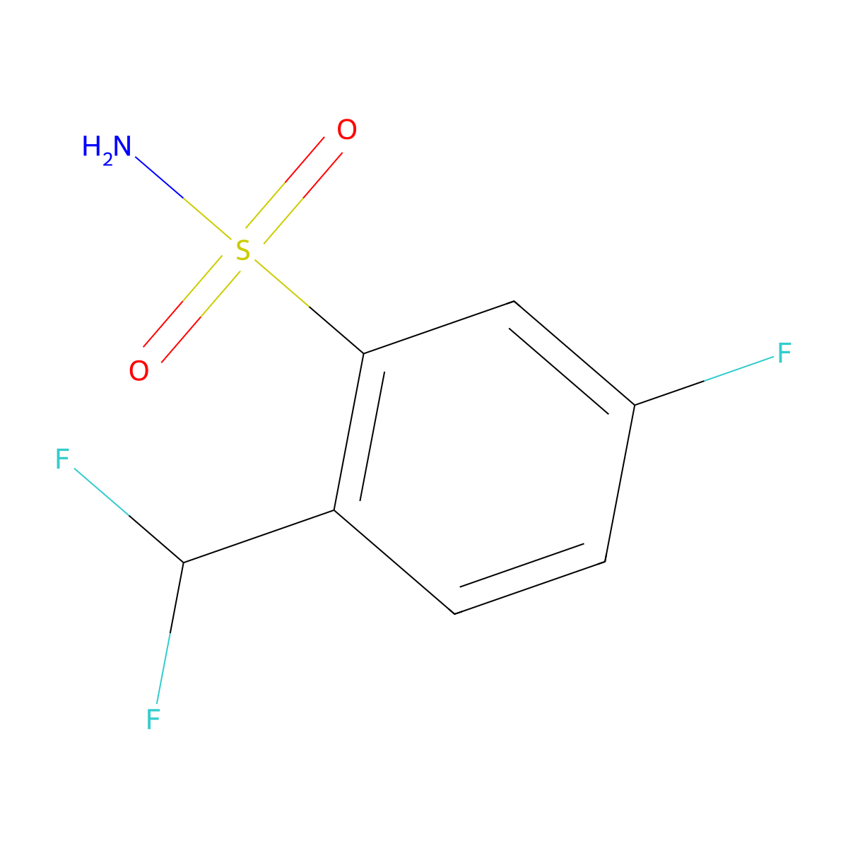 2-(Difluoromethyl)-5-fluorobenzene-1-sulfonamide molecular structure, CAS 2613381-27-2