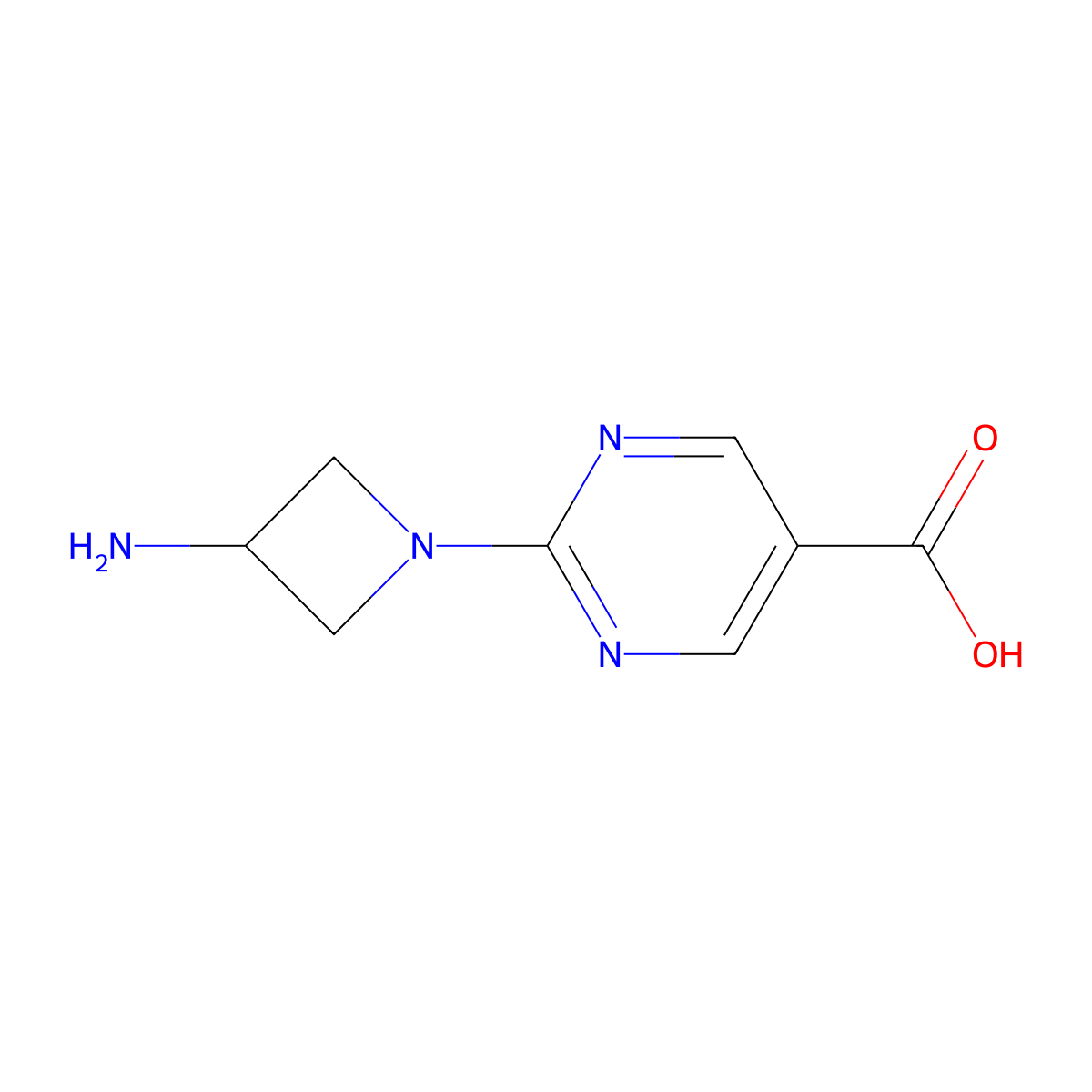 2-(3-Aminoazetidin-1-yl)pyrimidine-5-carboxylic acid molecular structure, CAS 2613381-35-2
