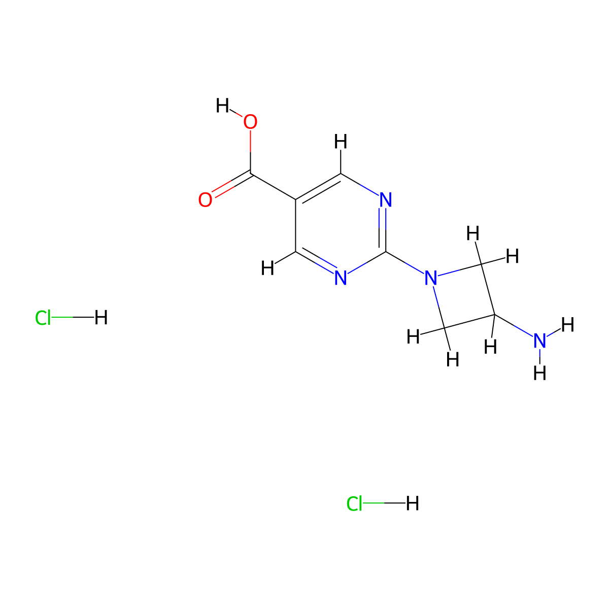 2-(3-Aminoazetidin-1-yl)pyrimidine-5-carboxylicaciddihydrochloride molecular structure, CAS 2613381-36-3