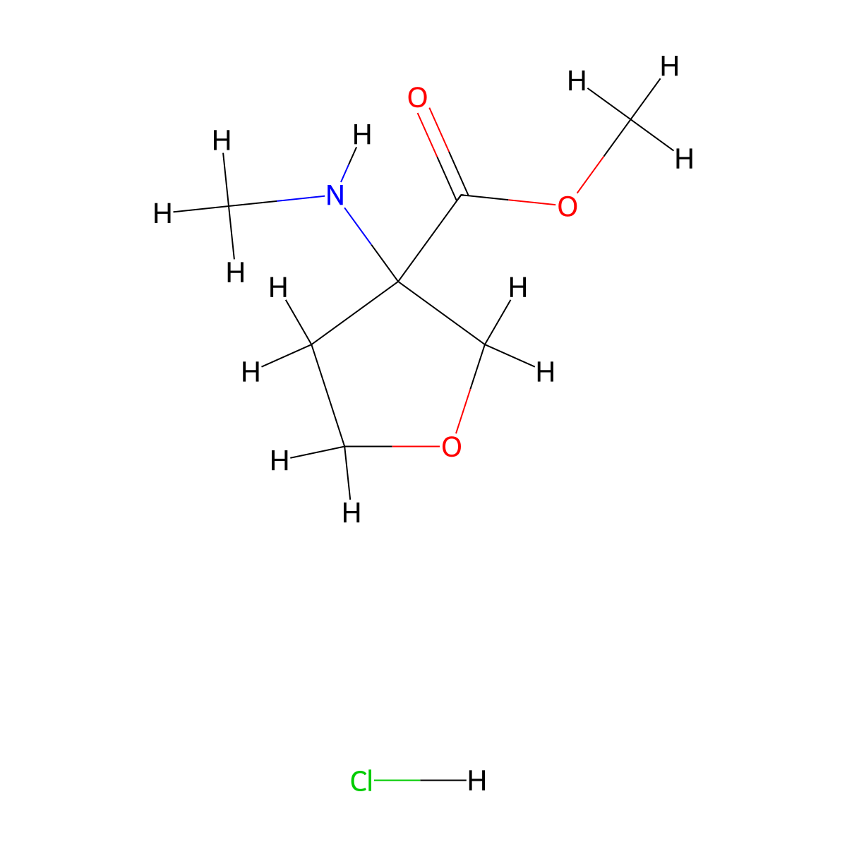 Methyl 3-(methylamino)oxolane-3-carboxylate hydrochloride molecular structure, CAS 2613381-60-3