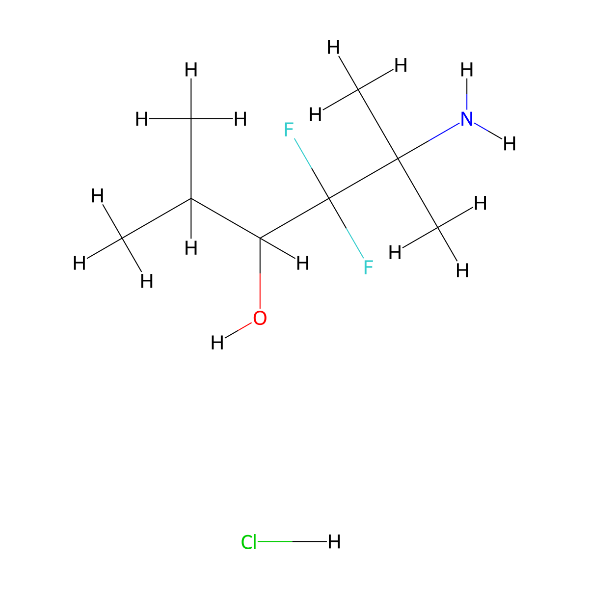 5-Amino-4,4-difluoro-2,5-dimethylhexan-3-ol hydrochloride molecular structure, CAS 2613381-62-5
