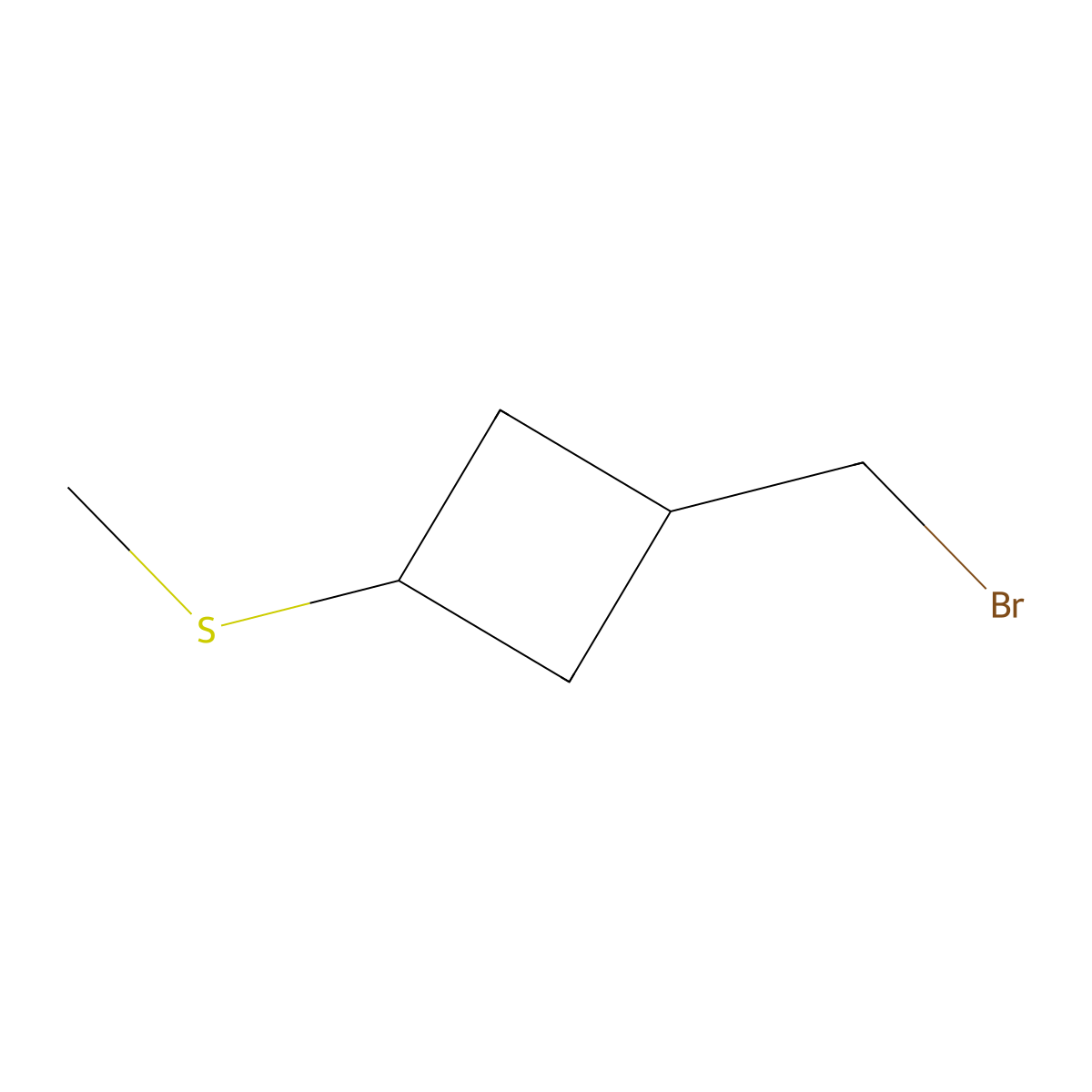 1-(bromomethyl)-3-(methylsulfanyl)cyclobutane, Mixture of diastereomers molecular structure, CAS 2613381-70-5