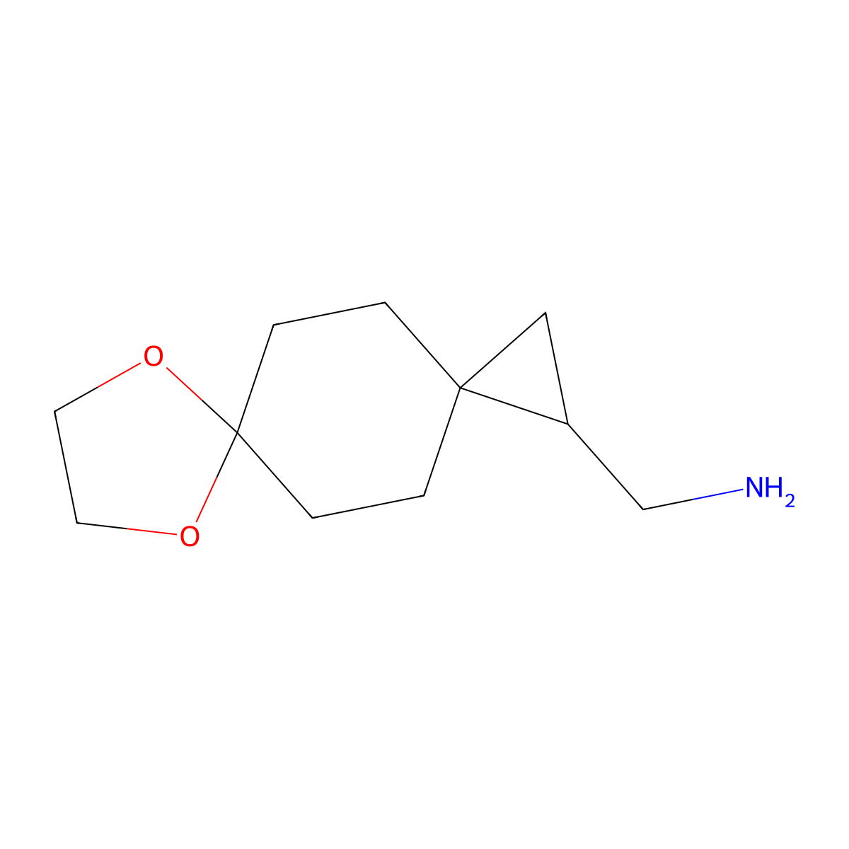 1-{7,10-Dioxadispiro[2.2.4^{6}.2^{3}]dodecan-1-yl}methanamine molecular structure, CAS 2613381-75-0