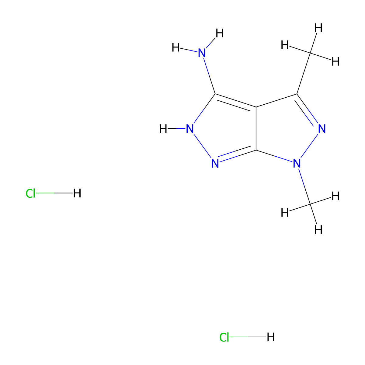 4,6-dimethyl-1H,6H-(1,2)diazolo(3,4-c)pyrazol-3-amine dihydrochloride molecular structure, CAS 2613381-80-7