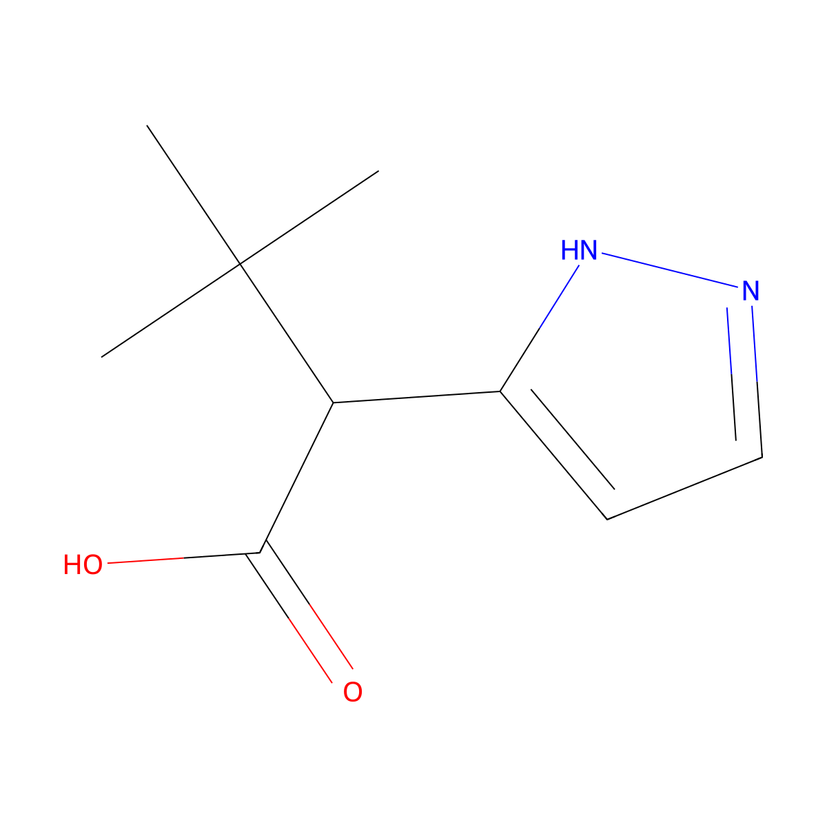 3,3-dimethyl-2-(1H-pyrazol-3-yl)butanoic acid molecular structure, CAS 2613381-95-4