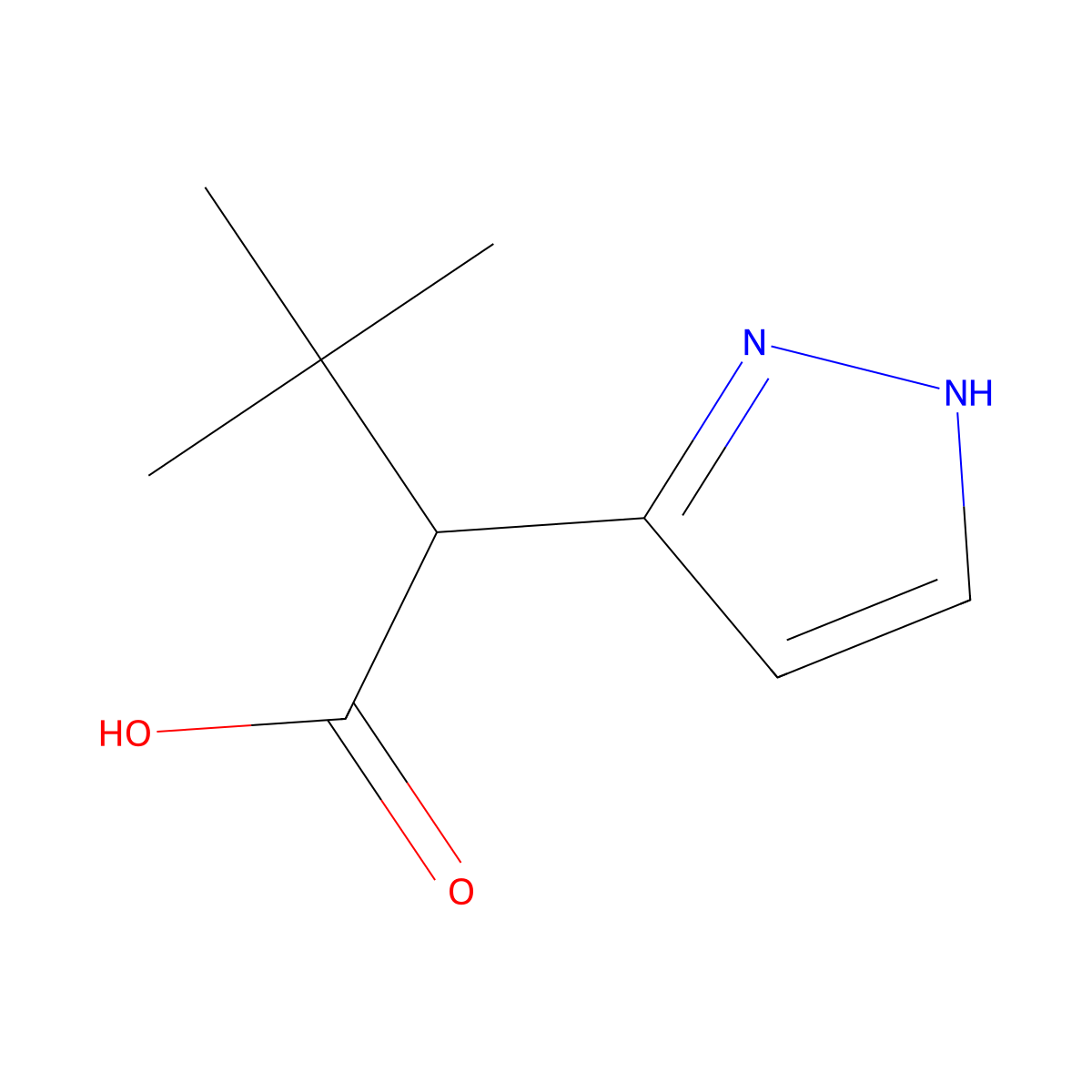 3,3-dimethyl-2-(1H-pyrazol-3-yl)butanoic acid molecular structure, CAS 2613381-95-4