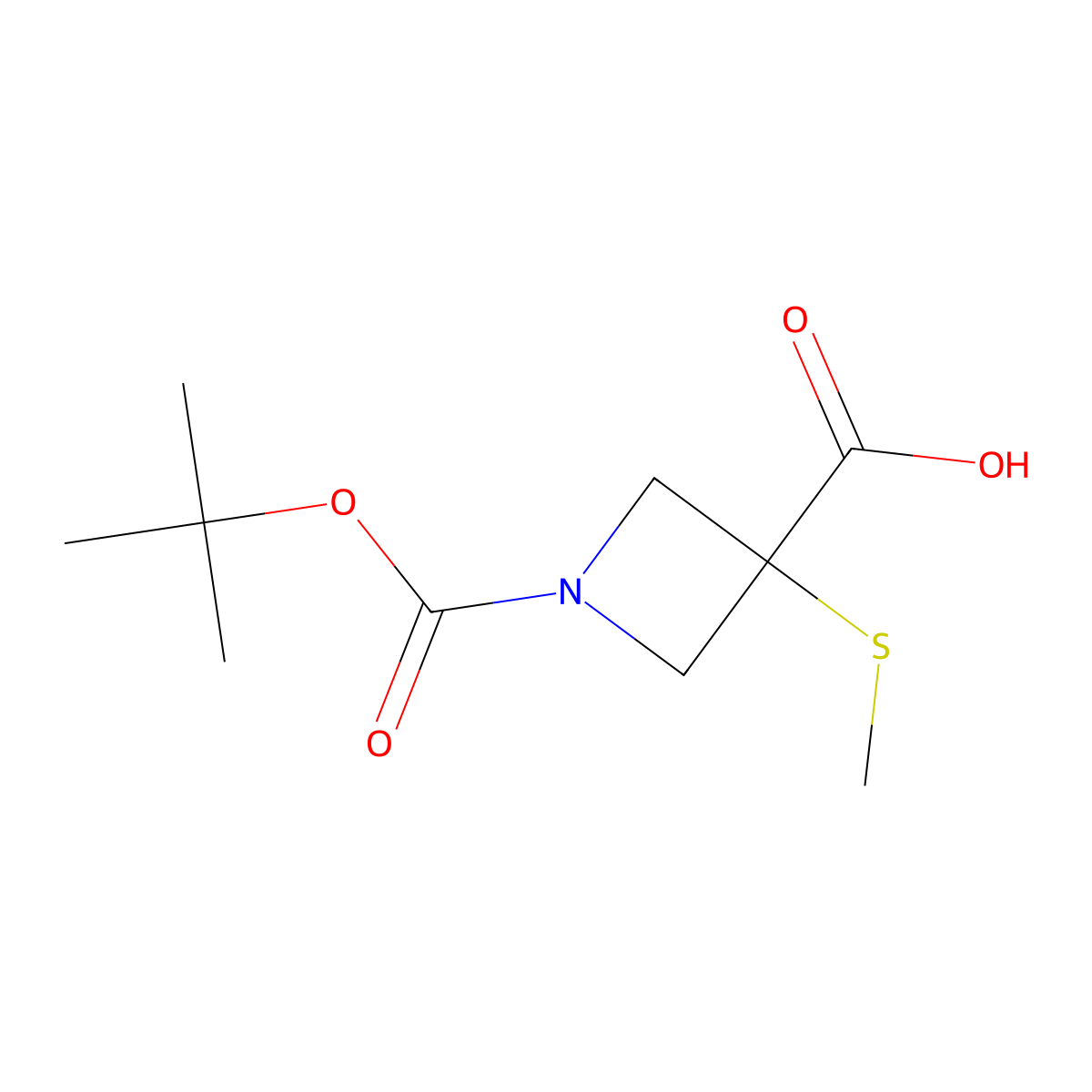 1-[(Tert-butoxy)carbonyl]-3-(methylsulfanyl)azetidine-3-carboxylic acid molecular structure, CAS 2613382-03-7